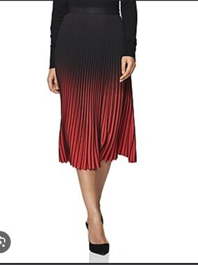 Reiss Black-to-Red Pleated Ombre Midi Skirt
